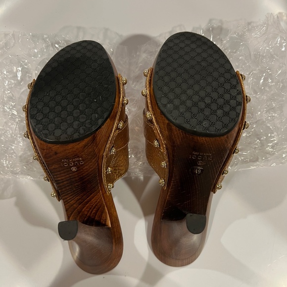 GUCCI HORSEBIT WOODEN PLATFORM SANDALS COPPER LEATHER SZ 36 6. - Picture 15 of 16